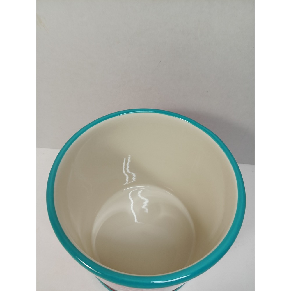 The Pioneer Woman Flea Market Red Polka Dot Stoneware Utensil Crock 6.5in Teal - Picture 2 of 5